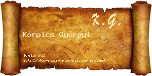 Korpics Györgyi névjegykártya